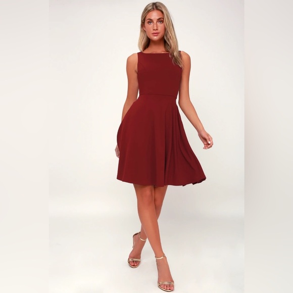 Lulus fall for you burgundy skater dress sz med - Picture 2 of 12